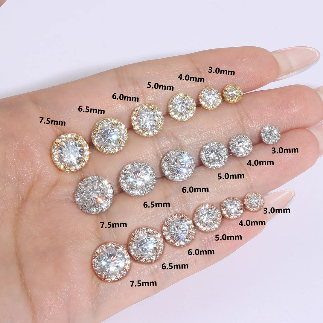 VVS Moissanite GRA Certified 14K 925 Sterling Silver Halo Stud Earrings