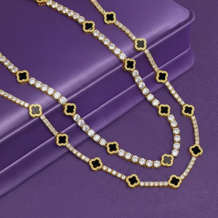 GRA 925 Solid Silver Tennis Chain 3mm 5mm  Black Agate Clover Moissanite Tennis Chain Necklace Bracelet Fine Moissanite Jewelry