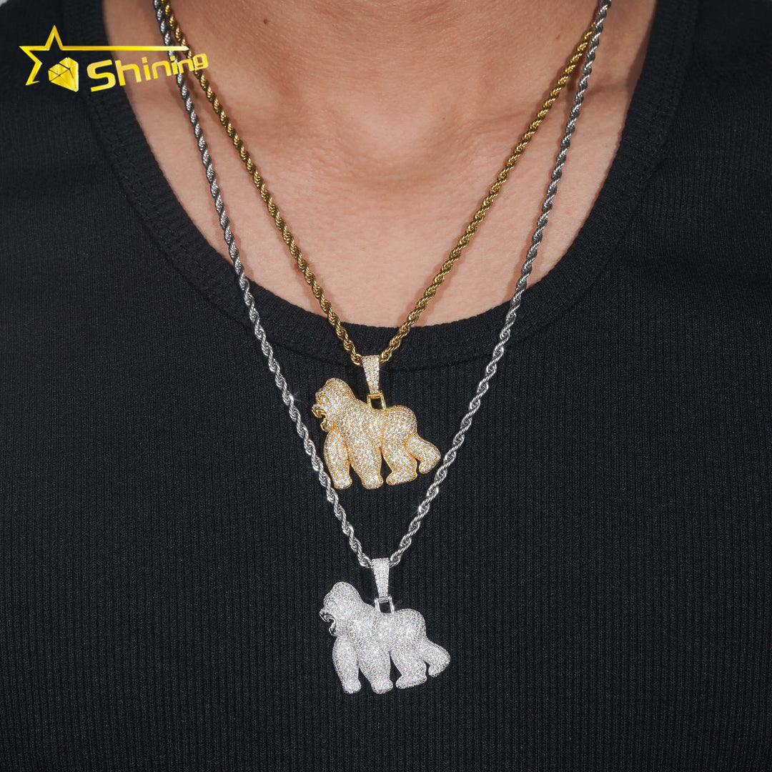USA Local Stock Fast Shipping Gorilla Charm Gold Plated 925 Sterling Silver Moissanite Hip Hop Iced Out Design Sparkling Pendant