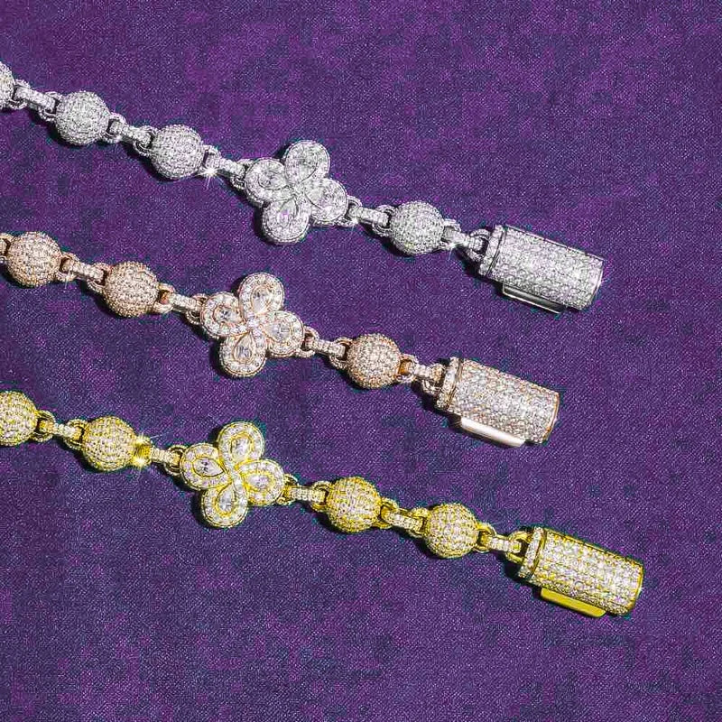 Hip Hop Fine Jewelry Passd Diamond Tester 925 Silver Iced Out 20MM Moissanite Beads Link Leaf Clover Cuban Chain for Women Men