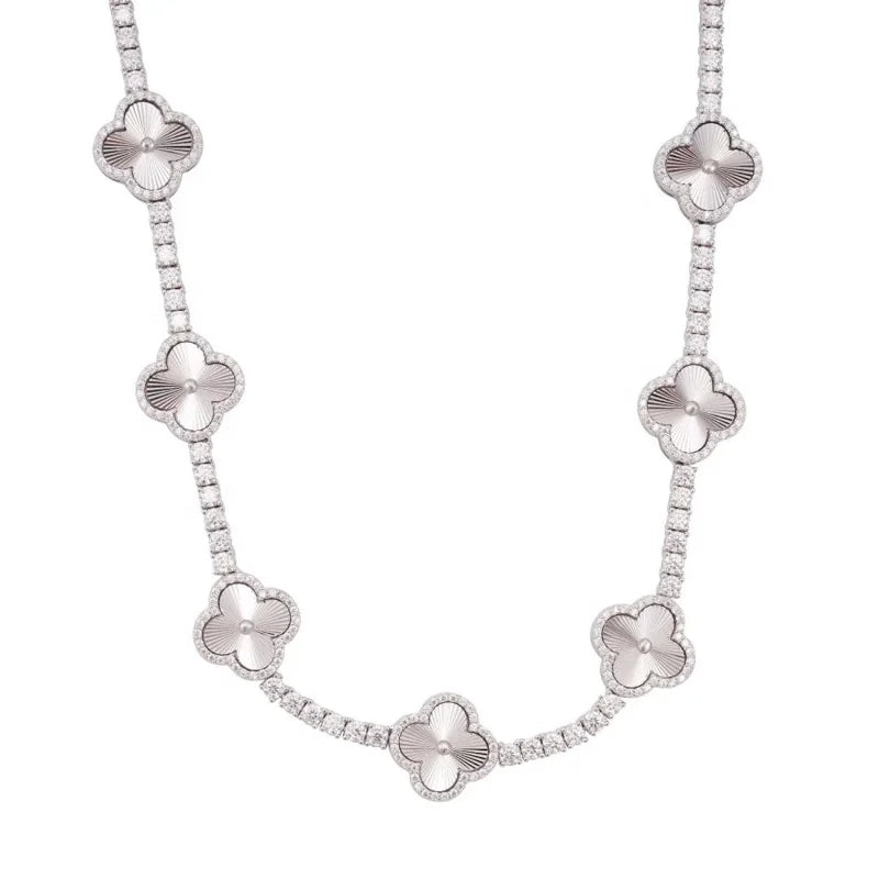 Fine Jewelry Hip Hop Bling 925 Sterling Silver Pass Diamond Tester  VVS Four Leaf Moissanite 3MM 4MM Clover Tennis Chain for Men