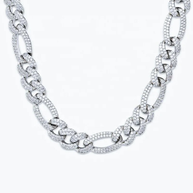 Hip Hop VVS Moissanite Men's GRA Iced Out Spiked Figaro Infinity Link Cuban Chain With 925 Sterling Silver Pass Diamond Tester