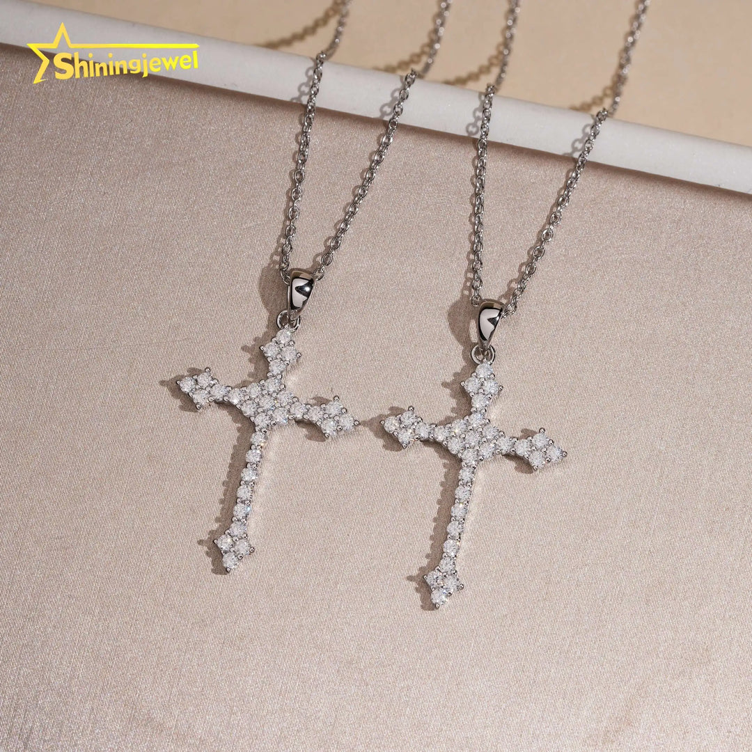 USA Warehouse 925 Silver Cross Pendant Moissanite Necklace Iced Out Men Women Fashion Cross Necklace Daily Wear