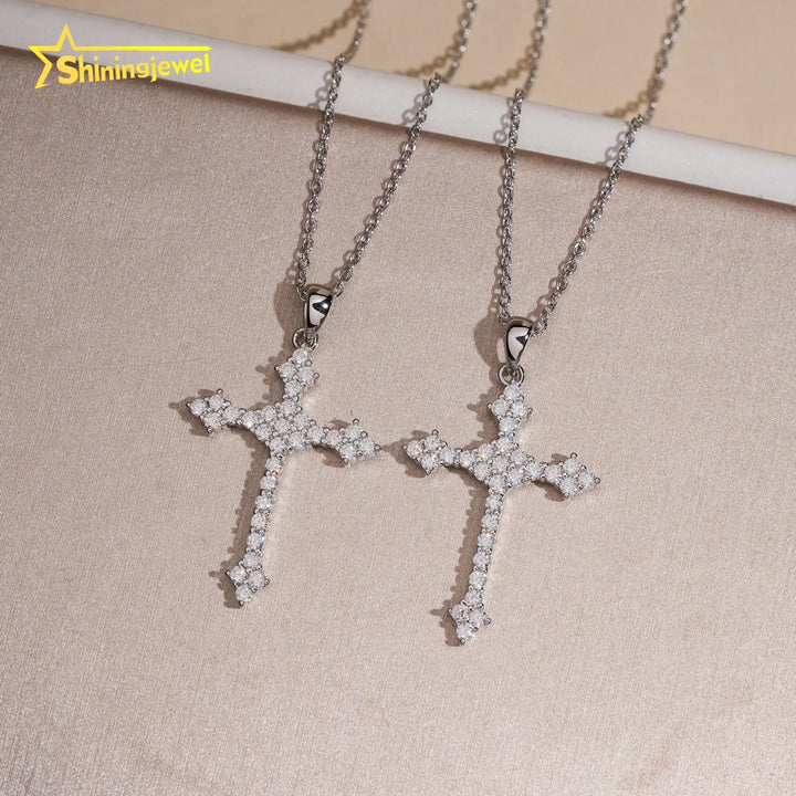 USA Warehouse 925 Silver Cross Pendant Moissanite Necklace Iced Out Men Women Fashion Cross Necklace Daily Wear