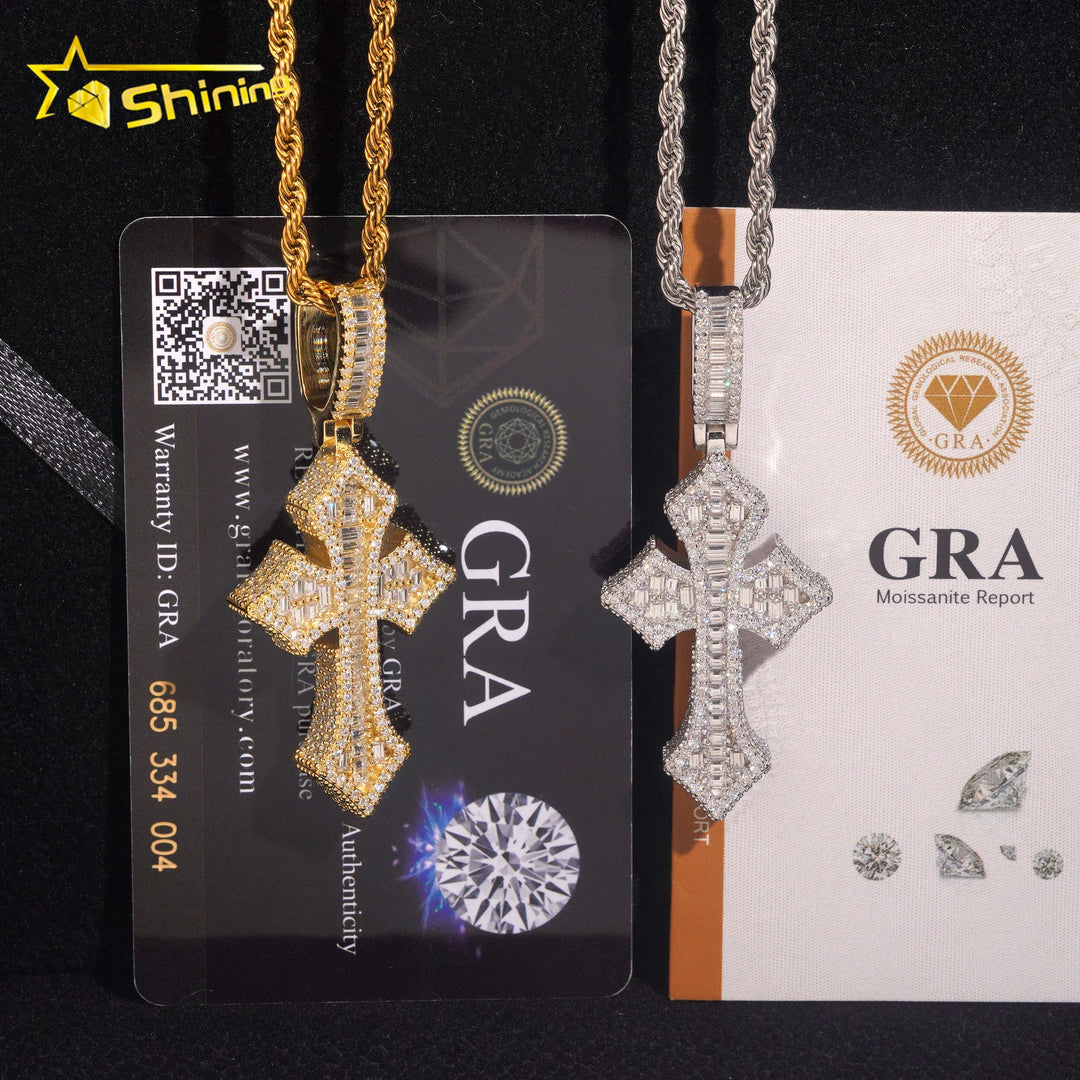 USA Local Stock Fast Shipping Iced Out Cross Moissanite Pendant Men Hip Hop 925 Silver Gold Plated VVS Moissanite Charms Pendant