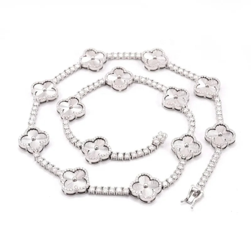 Fine Jewelry Hip Hop Bling 925 Sterling Silver Pass Diamond Tester  VVS Four Leaf Moissanite 3MM 4MM Clover Tennis Chain for Men