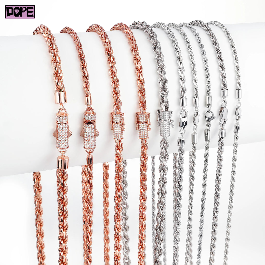 Hip Hop Style Solid 925 Silver Chain 4mm 5mm Necklace Men Women VVS Moissanite Iced Out Clasp Twisted Rope Chain