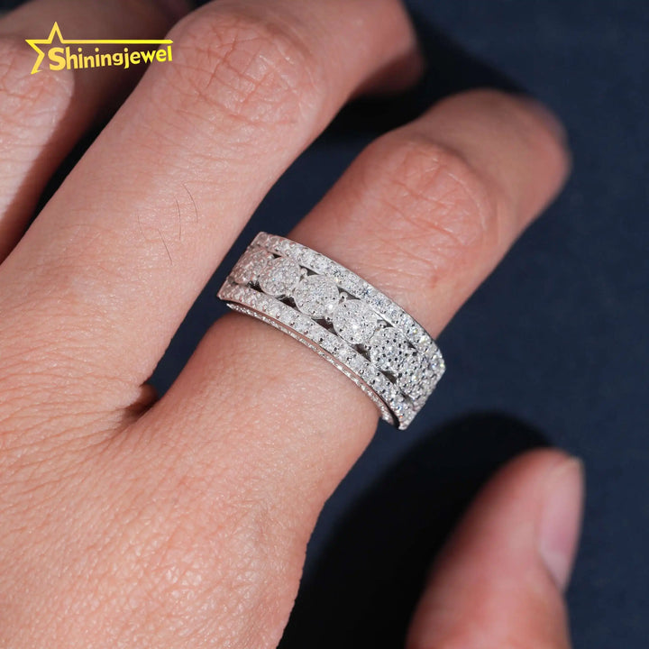 American Local Stocks Half Eternity Ring Band Ring Moissanite Ring for Men 925 Hip Hop Fine Jewelry