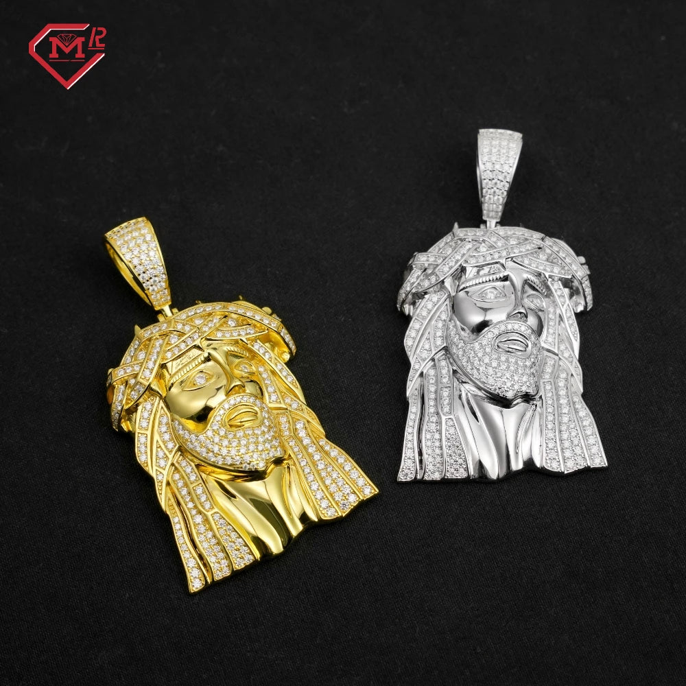 Hip Hop Jesus Head Pendant Moissanite Jewelry 925 Sterling Silver Iced Out VVS Pass Diamond Test Moissanite Pendant