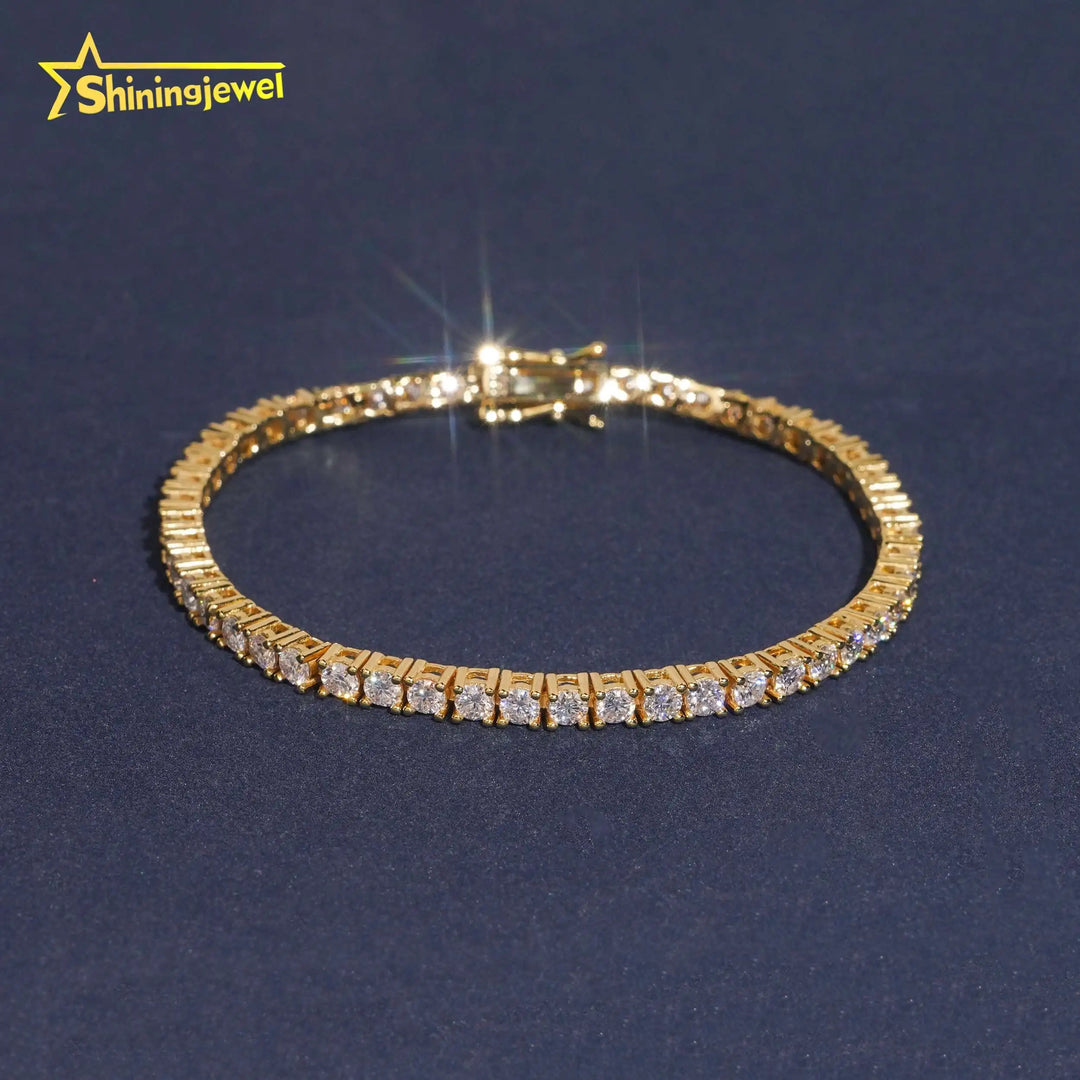 USA Warehouse Iced Out Jewelry 3mm Moissanite Tennis Bracelet Round Brilliant Cut 925 Silver Hip Hop Diamond Bracelet