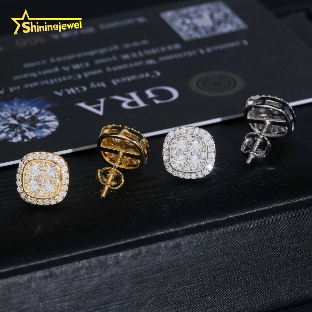USA Local Shipping Iced Out Hip Hop 10mm Earring Pass Diamond Test Moissanite Gold Plated S925 Screw Back Stud Earring