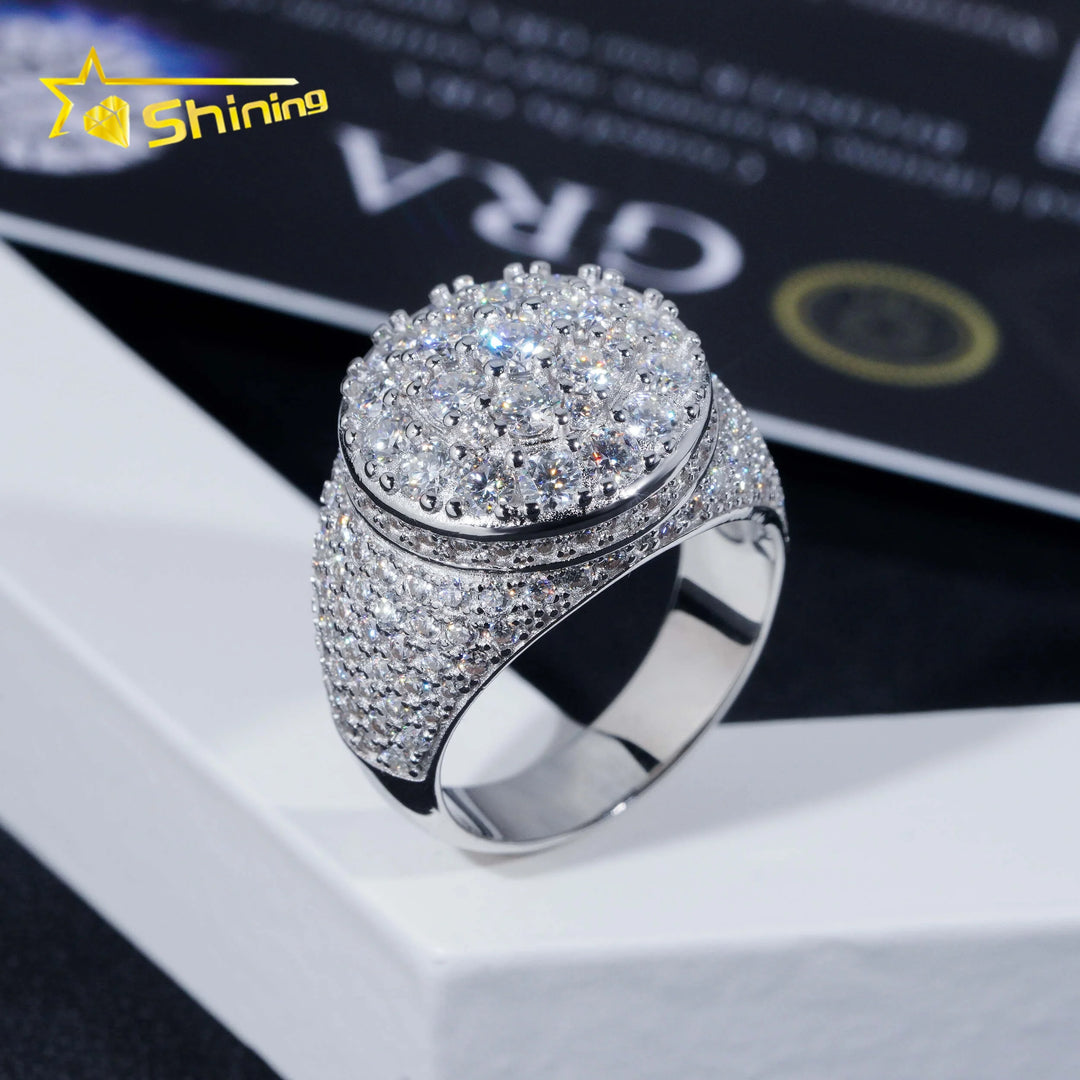 USA Local Stock Shipping  Iced Out Hot Selling Moissanite Pass Diamond Tester Men's Ring  925 Silver VVS Moissanite Ring
