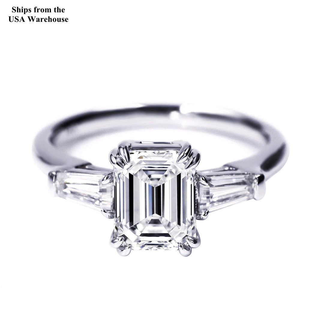 Tianyu S925 Engagement Mossanite Ring White 18K Gold Plated Moissanite Emerald Cut Women's 925 Sterling Silver Rings for Women