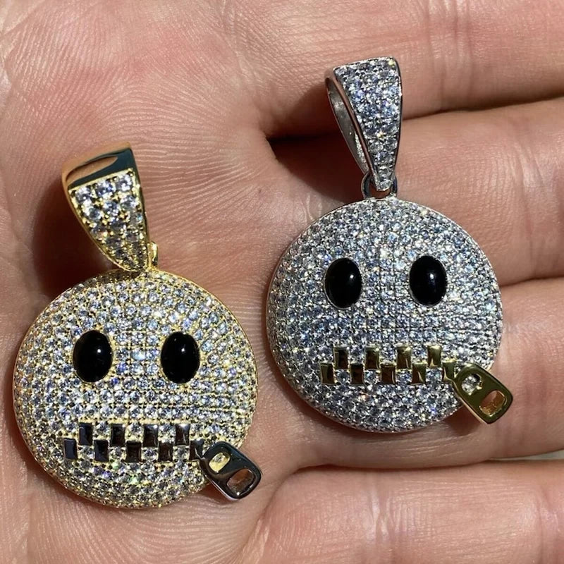 Hip Hop Pass Diamond Tester Bling Solid 925 Silver Iced Out GRA VVS Moissanite Zipper Mouth  Face Pendant for Chain Men Women