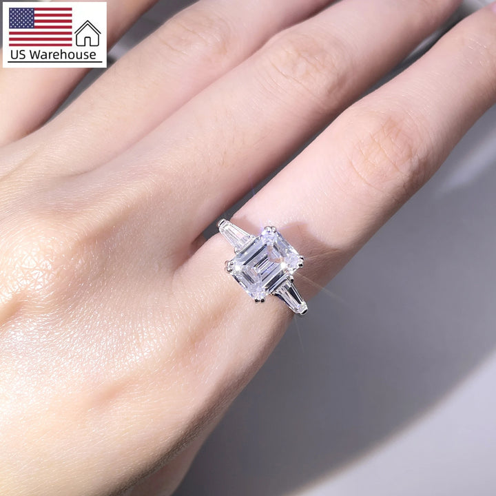 Tianyu Gems Moissanite Rings Women Engagement 18K Gold Plated 925 Silver 3 Carat Emerald Cut Mossanite Wedding Ring for Women