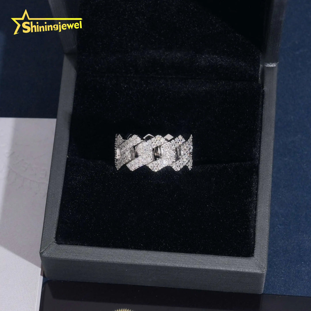 USA Local Stock Men Cuban Ring Pass Diamond Tester Hip Hop Ring  925 Silver Moissanite Diamond