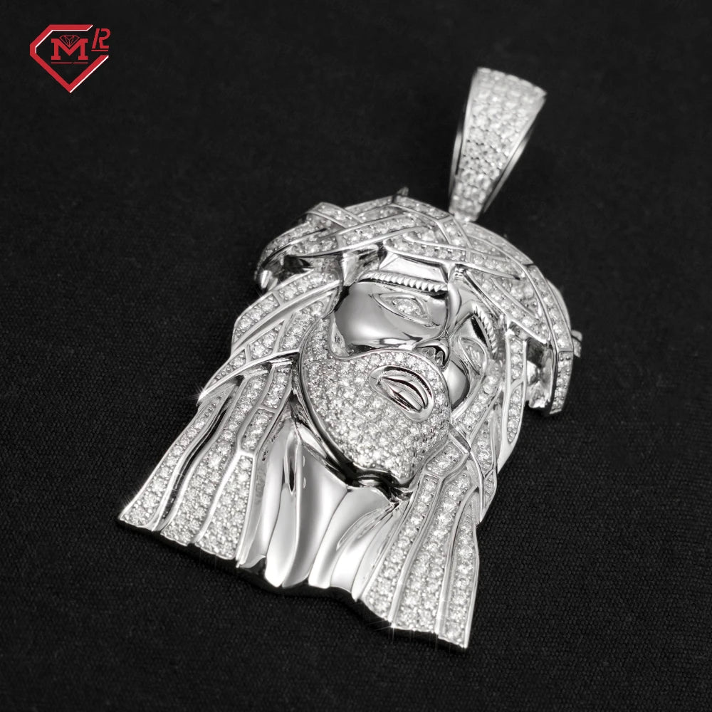 Hip Hop Jesus Head Pendant Moissanite Jewelry 925 Sterling Silver Iced Out VVS Pass Diamond Test Moissanite Pendant
