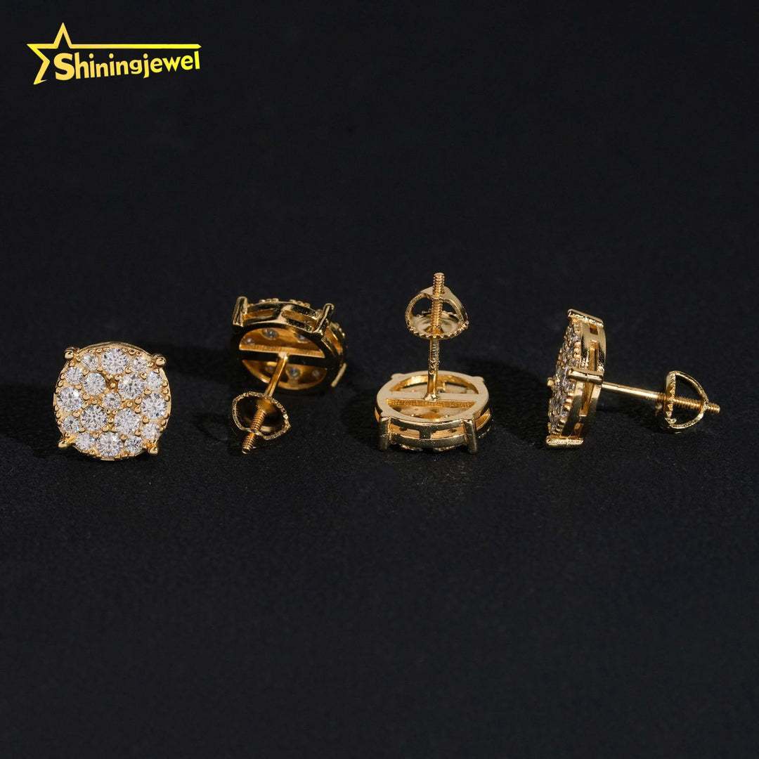 USA Warehouse 925 Sterling Silver Iced Out Screw Back Hip Hop Mens Diamond Moissanite Earrings