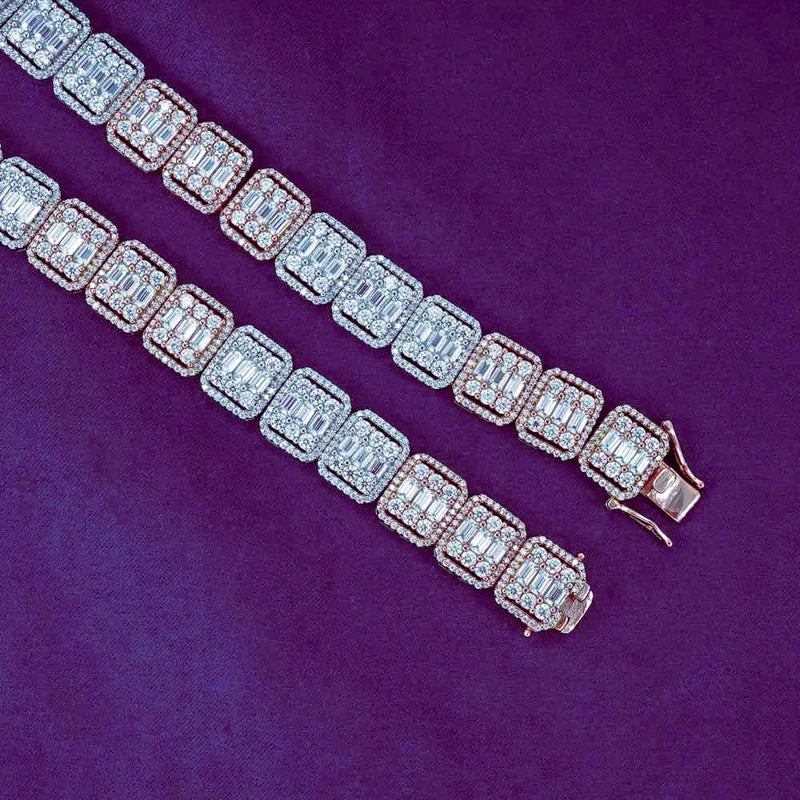 13mm Moissanite Square Men's Tennis Chain 925 Sterling Silver Hip Hop D Color Baguette Pass Diamond Tester GRA Baguette Jewelry