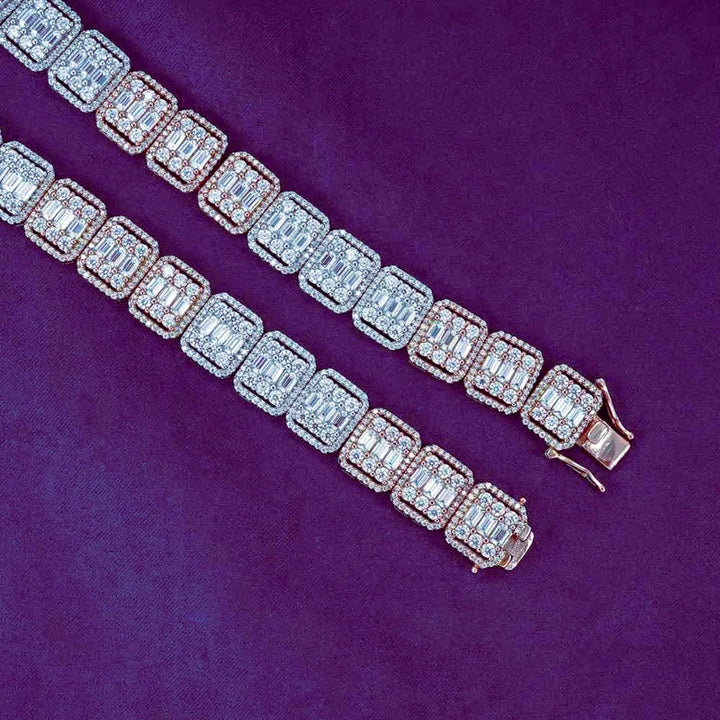 13mm Moissanite Square Men's Tennis Chain 925 Sterling Silver Hip Hop D Color Baguette Pass Diamond Tester GRA Baguette Jewelry