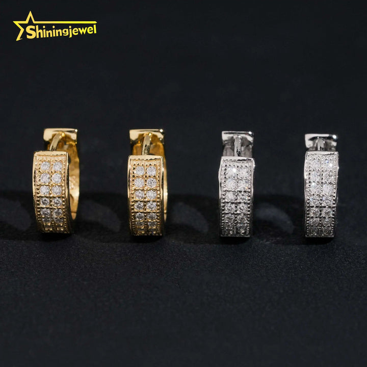 USA Local Stock Hip Hop Iced Out High Quality 925 Sterling Silver Hoop Moissanite Diamond Earrings