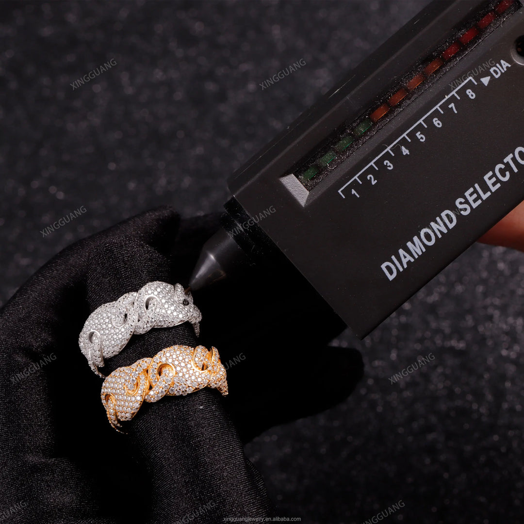 XingGuang Hot Sale Fashion Rings S925 Sterling Silver Pig Nose Rings Hip Hop Pass Diamond Test VVS Moissanite Cuban Ring