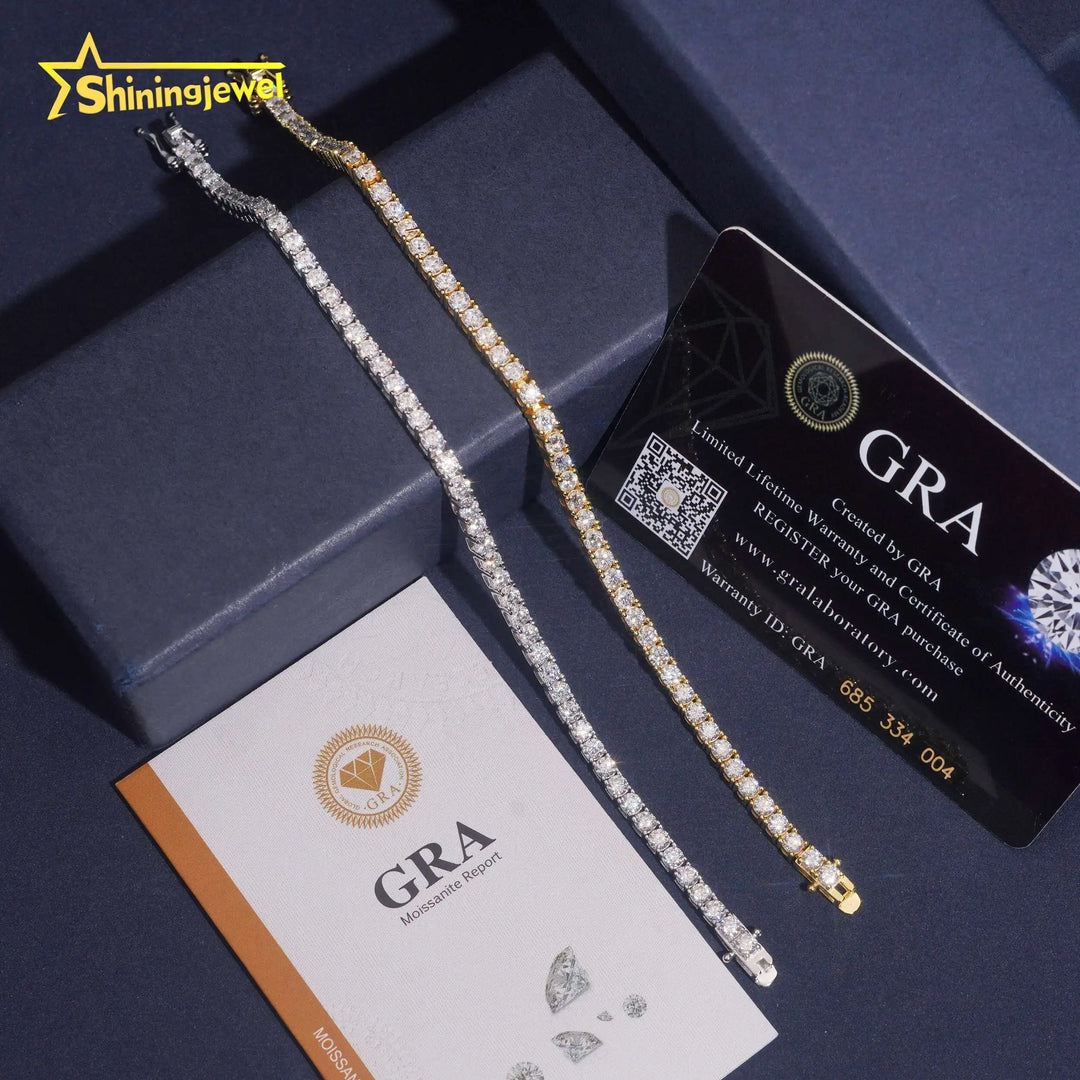USA Warehouse Iced Out Jewelry 3mm Moissanite Tennis Bracelet Round Brilliant Cut 925 Silver Hip Hop Diamond Bracelet