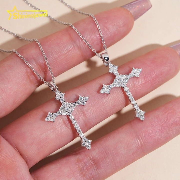 USA Warehouse 925 Silver Cross Pendant Moissanite Necklace Iced Out Men Women Fashion Cross Necklace Daily Wear