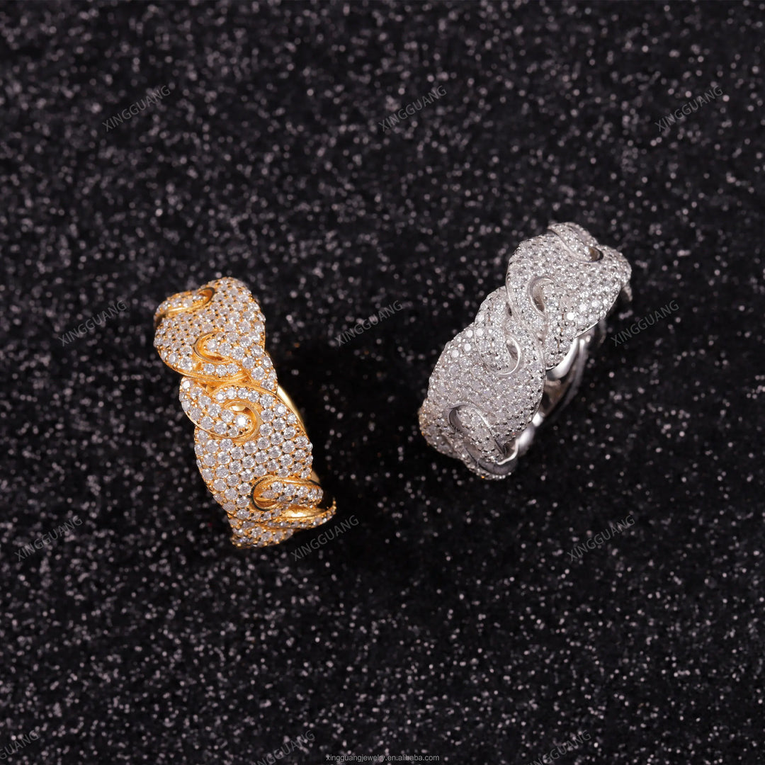 XingGuang Hot Sale Fashion Rings S925 Sterling Silver Pig Nose Rings Hip Hop Pass Diamond Test VVS Moissanite Cuban Ring