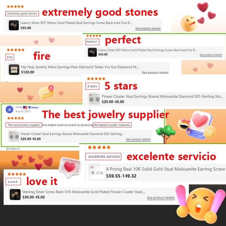 3 Days Shipment Zircon Earring 925 Silver 8mm 10mm VVS Diamond Moissanite Stud Earrings Men Women