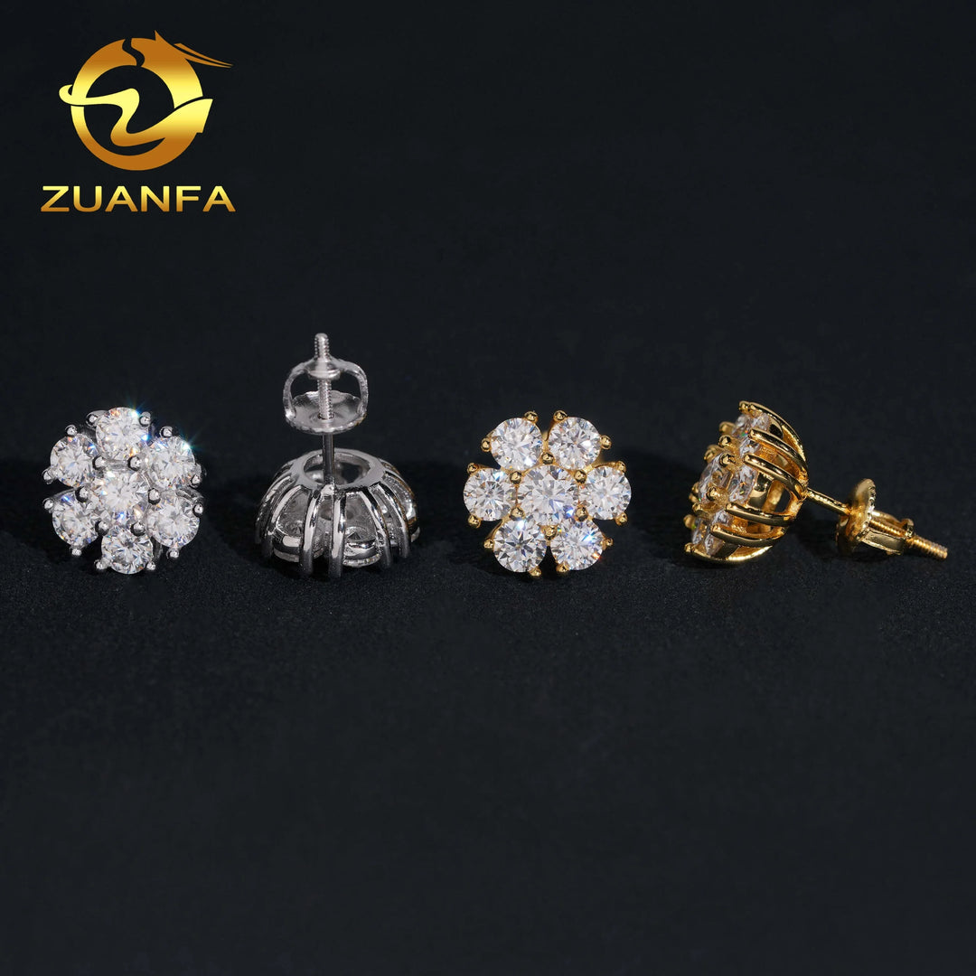 Pass Diamond Tester 925 Sterling Silver High Quality Ready to Ship Snowflake Men VVS Moissanite Earrings