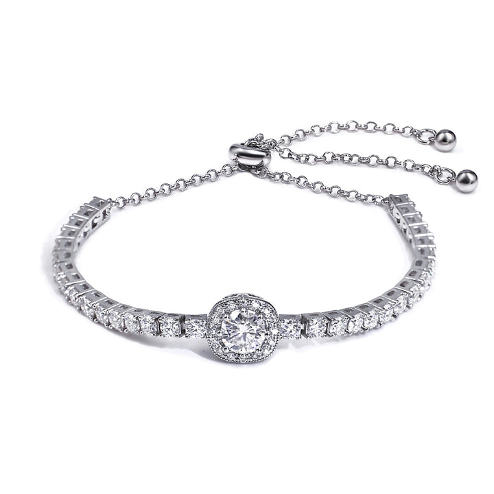 Tianyu Gems Silver Mossanite Bracelet Adjustable Round VVS 6.5MM 1ct S925 Moissanite 18k White Gold Plated Tennis Bracelet