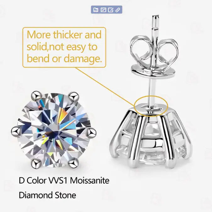 Wholesale Zircon Earring Factory Price 925 Silver 8mm 10mm  VVS Diamond Moissanite Stud Earrings Men Women