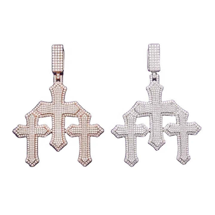 Hip Hop Fine Jewelry Passd Diamond Tester 925 Sterling Silver Iced Out VVS Moissanite Cluster Triple Cross Pendant for Men