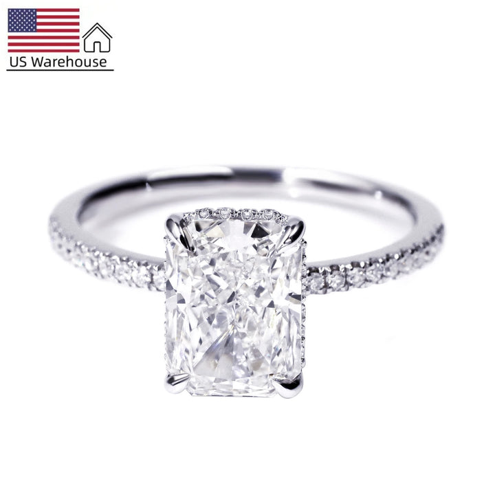 Tianyu 3ct Radiant Crushed Ice Cut Moissanite Silver Sterling 925 18k White Gold Plated Fine Jewelry Mossanite Ring for Women