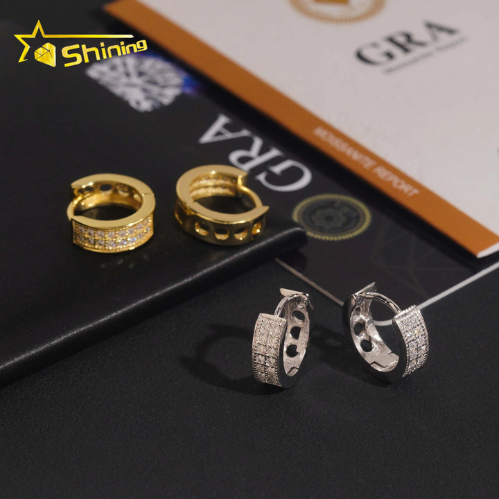 USA Warehouse Fast Shipping 925 Sterling Silver Moissanite Hoop Earring Hip Hop Men Women Iced Out Fashion Earrings