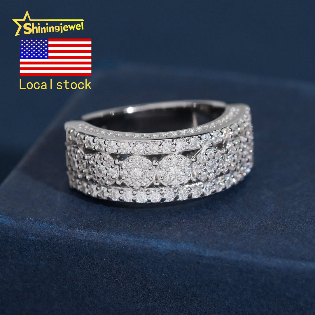 American Local Stocks Half Eternity Ring Band Ring Moissanite Ring for Men 925 Hip Hop Fine Jewelry