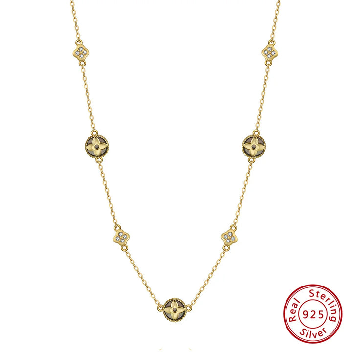 RINNTIN GMN64 USA Local Stock 925 Sterling Silver Necklace Four-Leaf Clover Necklace Black Shell Pearl Necklace for Women