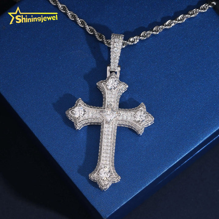 USA Warehouse Affordable Big Diamond 6mm Moissanite Cross Pendant Collection Hip Hop Iced Out Pendant Religious Jewelry