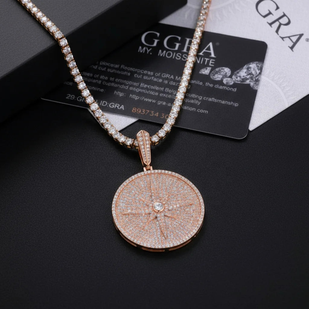 Iced Out Eight Pointed Star Compass Design  Moissanite Pendant for Necklace Men Women 925 Sterling Silver Hip Hop Style Jewelry