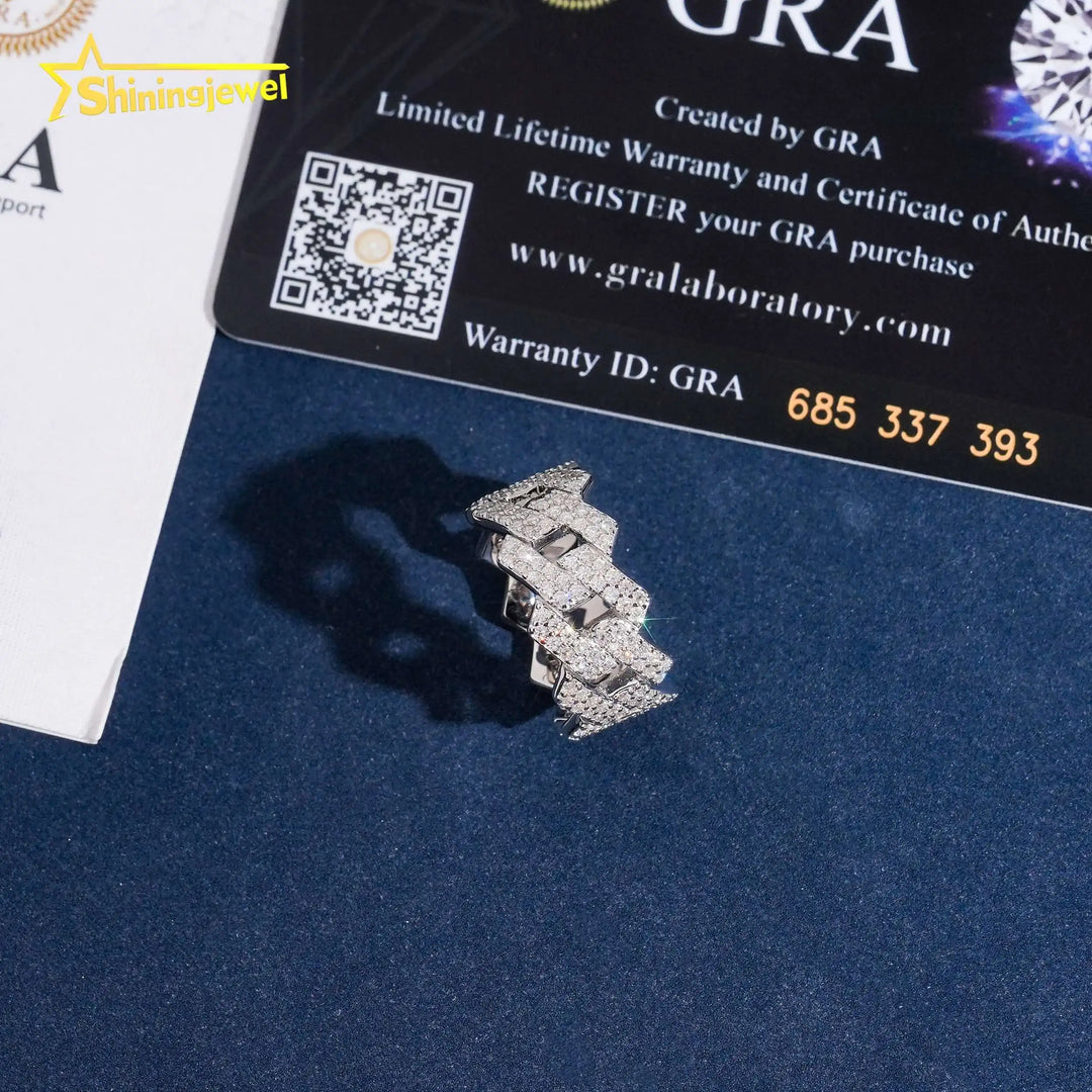 USA Local Stock Men Cuban Ring Pass Diamond Tester Hip Hop Ring  925 Silver Moissanite Diamond