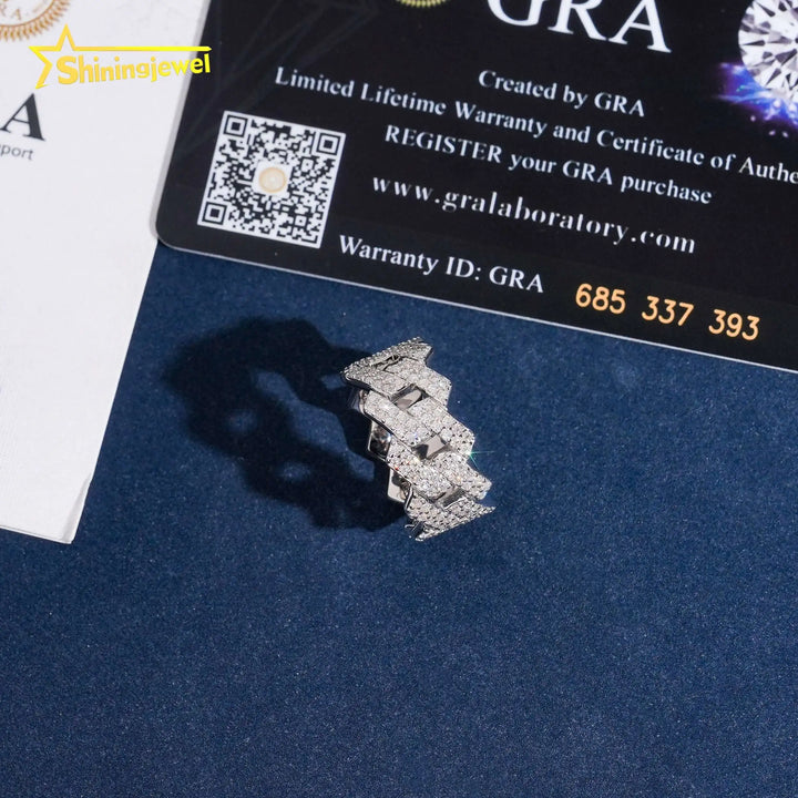 USA Local Stock Men Cuban Ring Pass Diamond Tester Hip Hop Ring  925 Silver Moissanite Diamond