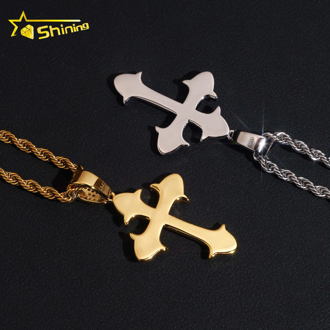 Fine Jewelry 925 Sterling Silver Gold Plated Moissanite Cross Pendant Custom Men Hip Hop Iced Out Pendant Necklace