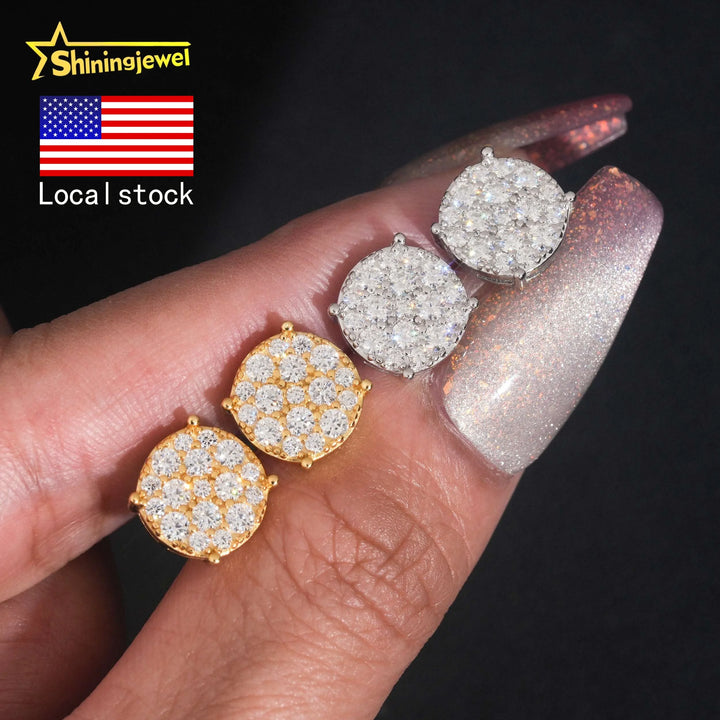 USA Warehouse 925 Sterling Silver Iced Out Screw Back Hip Hop Mens Diamond Moissanite Earrings