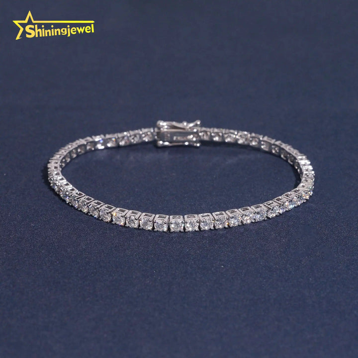 USA Warehouse Iced Out Jewelry 3mm Moissanite Tennis Bracelet Round Brilliant Cut 925 Silver Hip Hop Diamond Bracelet
