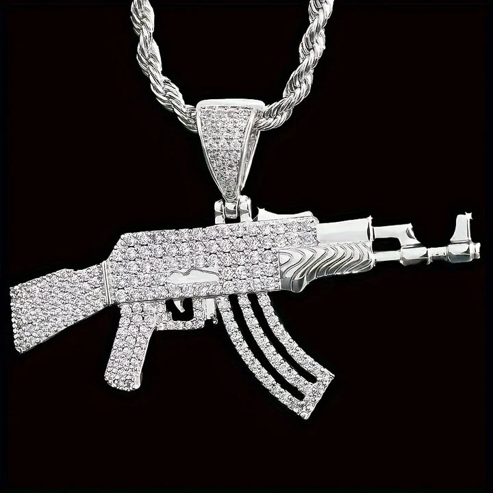Personalized AK47 18K Gold Plated Rifle Charm HIP HOP Punk Jewelry Rope Chain ZIRCON Iced Out CZ Gun Pendant Necklace for Men