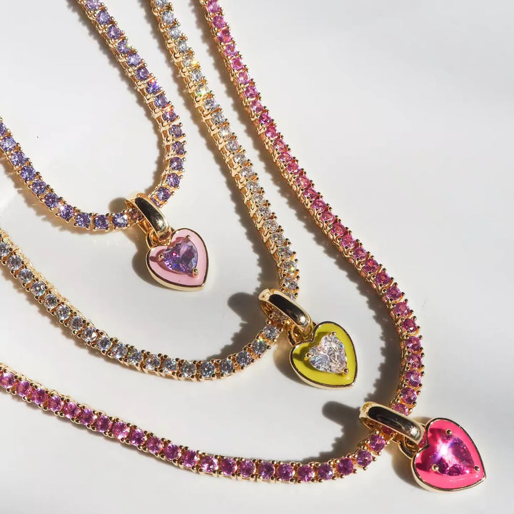 CZ Pink Heart Tennis Pendant Necklace