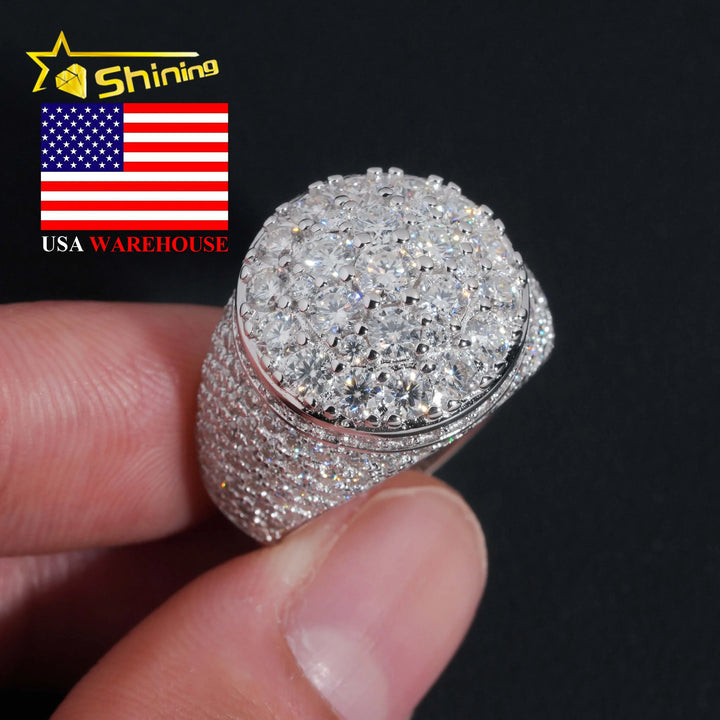USA Local Stock Shipping  Iced Out Hot Selling Moissanite Pass Diamond Tester Men's Ring  925 Silver VVS Moissanite Ring