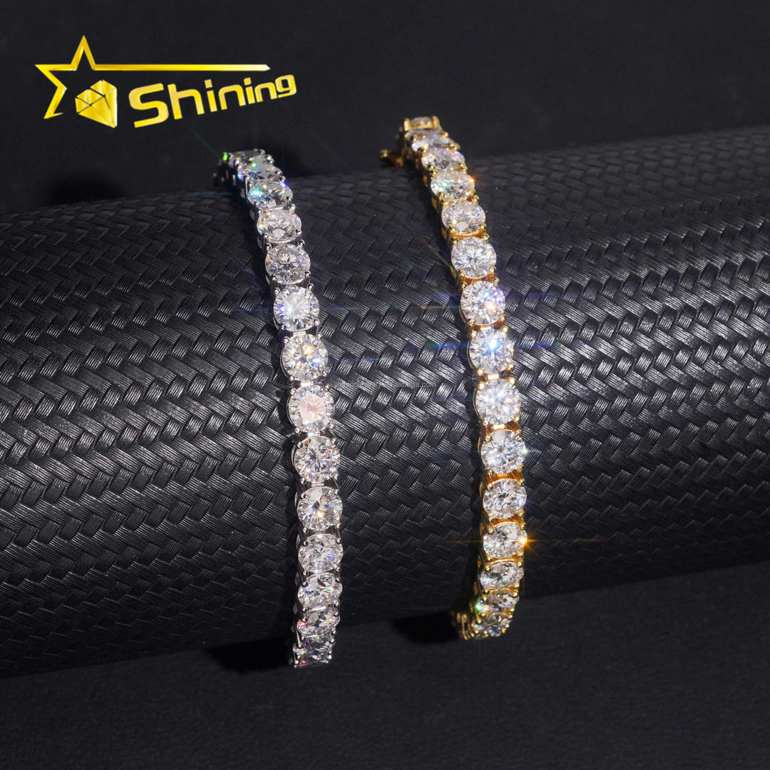 In Stock Ship in USA Warehouse Hip Hop Fire Jewelry FL 5mm Moissanite Prong Setting  S925 Solid Silver Iced Out Tennis Bracelet