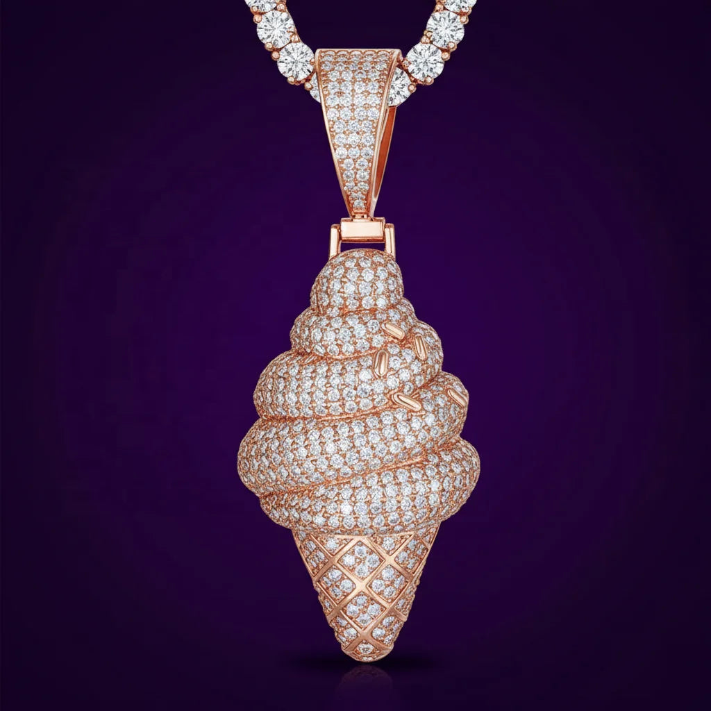 Hip Hop GRA Certified Moissanite D Color Iced Out Ice Cream Pendant Pass Diamond Tester Cone Charm for Necklace Bling Jewelry